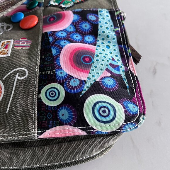 Zia Poppy Italy Canvas Crossbody Bag Multicolor Embroidered Boho Patchwork - Picture 11 of 14